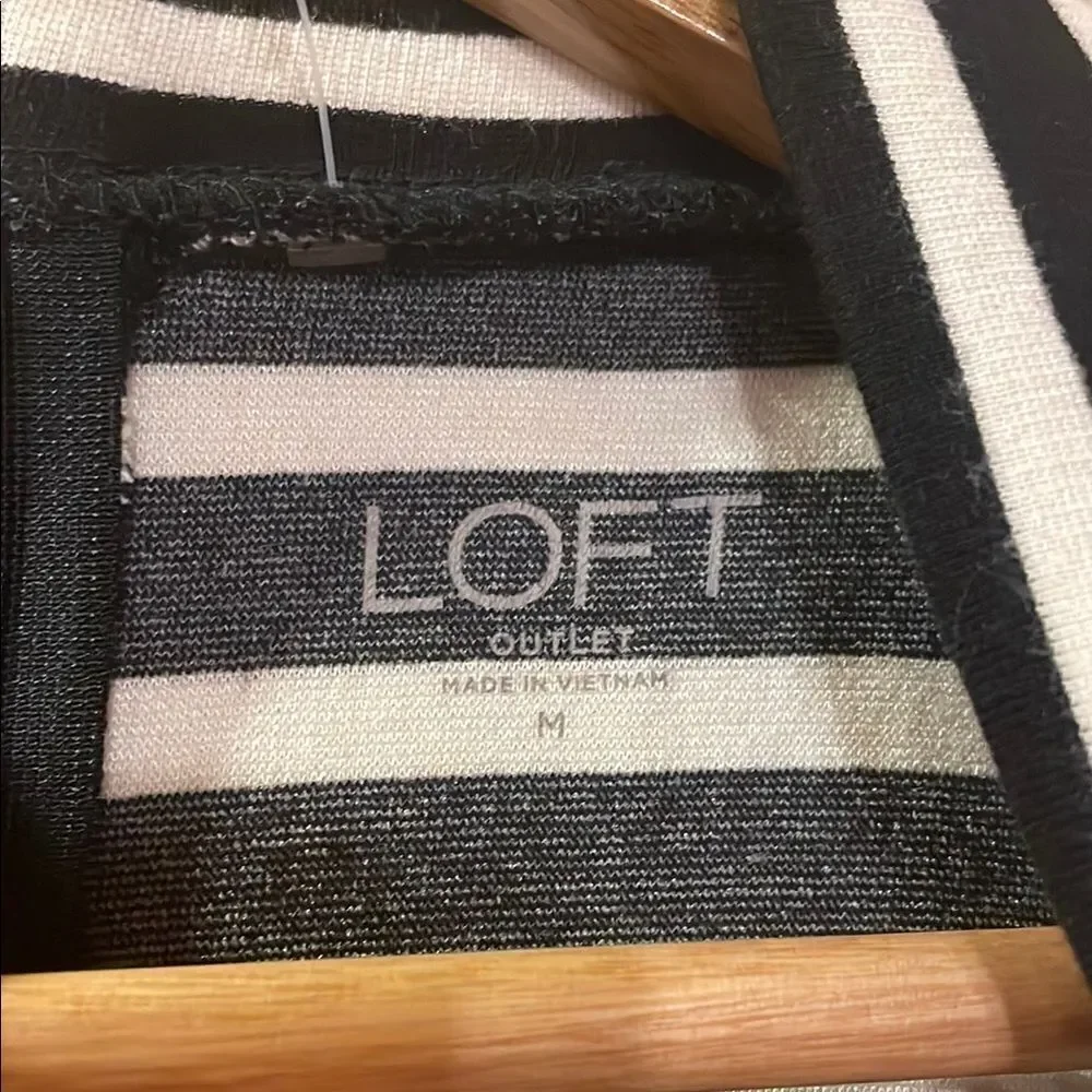 LOFT Black and White Fitted Tank Top with Mandarin Collar